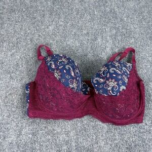 YOUMITA Push-Up Bra 40DD Pink‎ Lace Paisley Boho Romantic Lingerie Cottage